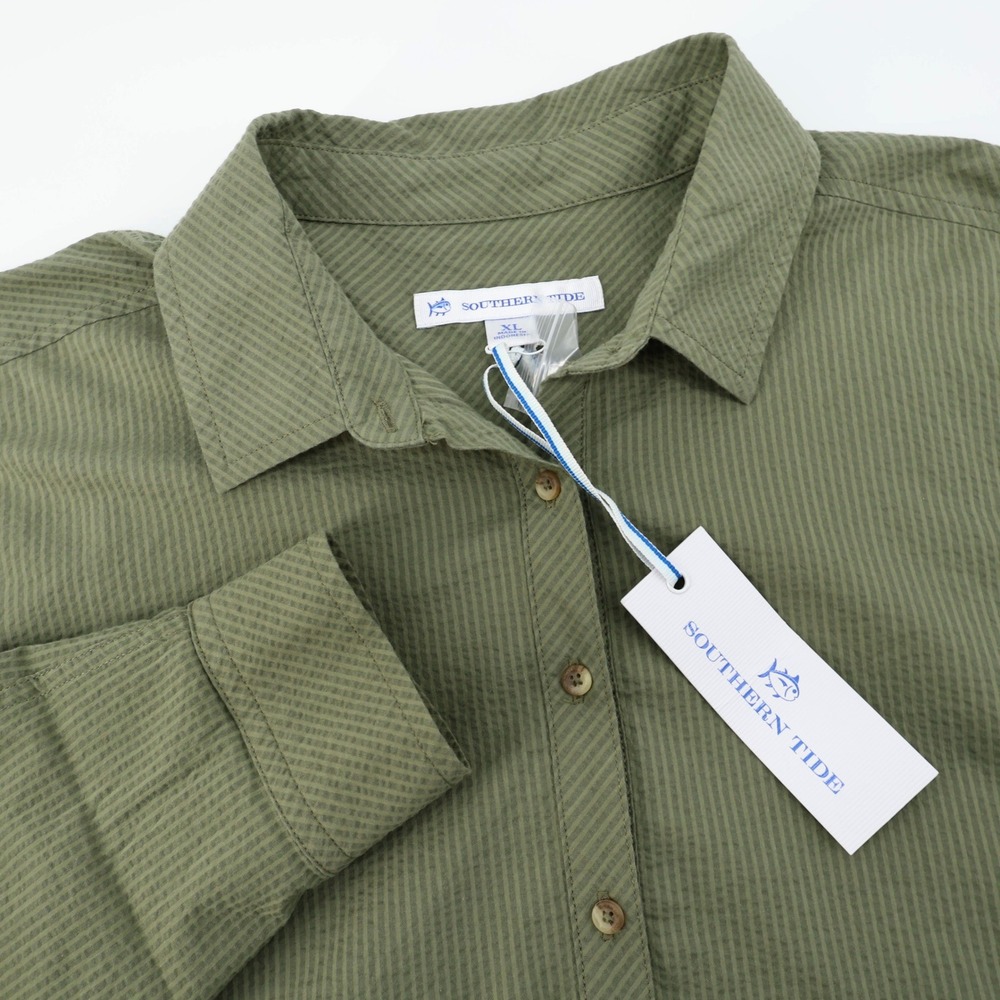 NEW Southern Tide Popover Seersucker Womens XL‎ Green Tunic Top MSRP $128